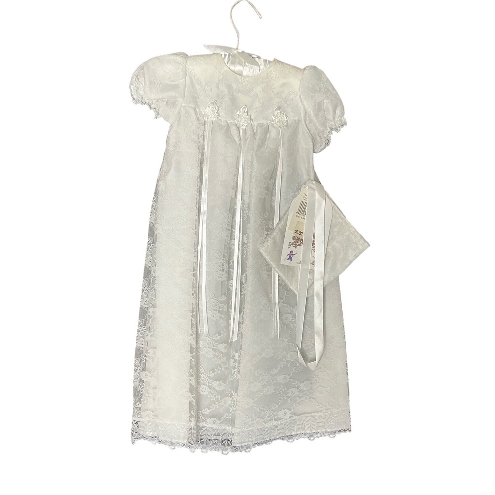 Baby Christening Dress 6-9M Lace Baptism Gown Bonnet White NWT